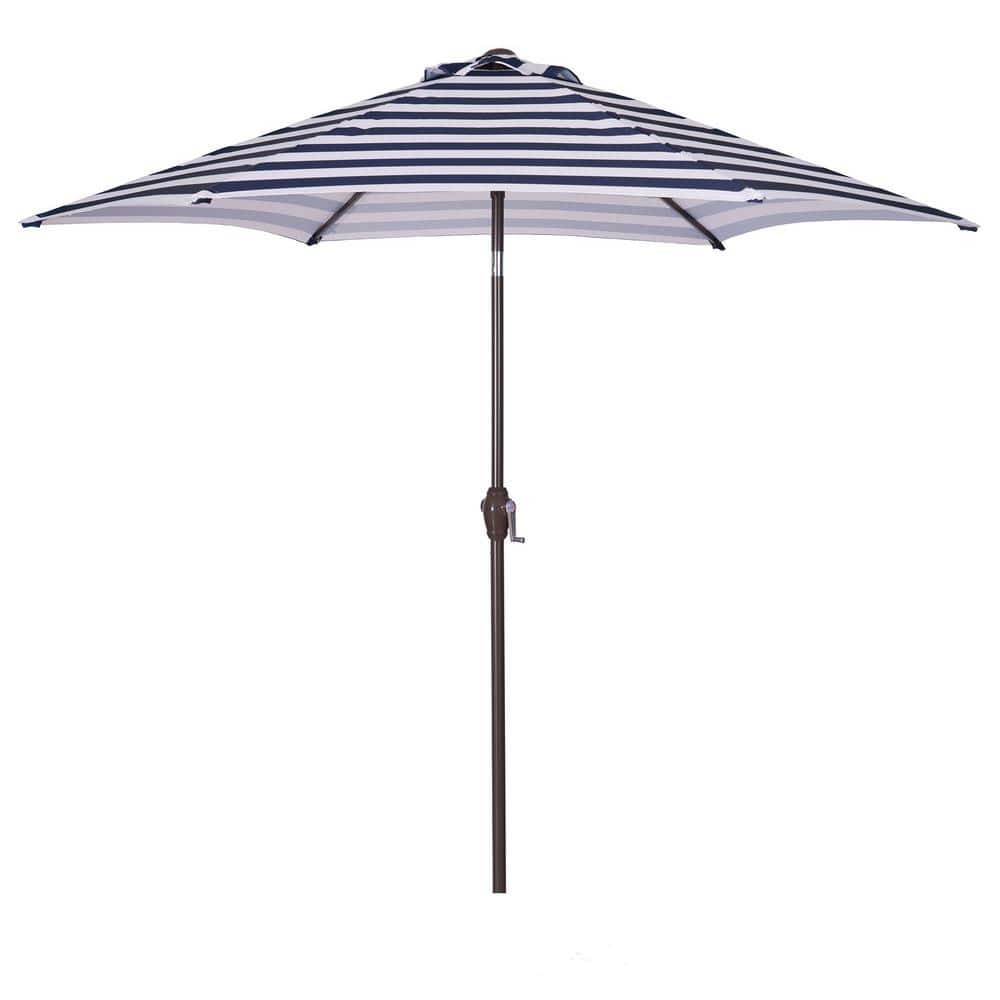 Outdoor 8.6 ft. Market Patio Umbrella in Blue and White with Push Button Ti