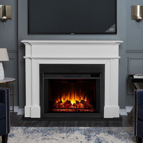 Real Flame Harlan Grand 55 in. Electric Fireplace in White 8060E-W