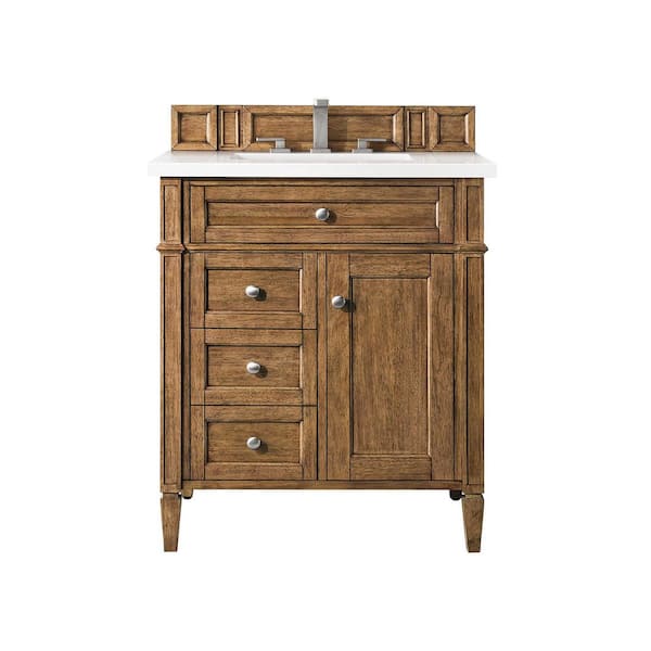 James Martin Vanities Brittany 30.0 in. W x 23.5 in. D x 34 in. H Bathroom Vanity in Saddle Brown with Classic White Quartz Top