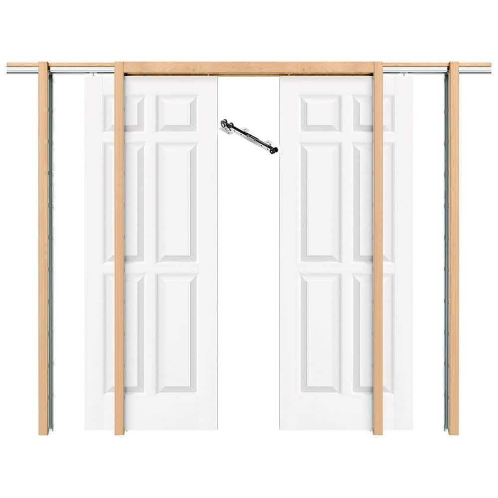 TENONER 48 in. x 80 in. White Primed 6-Panel Wood Pocket Door with