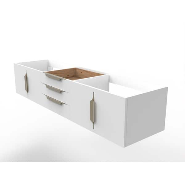 castellousa Alpine 71.75 in. W x 18.75 in. D x 14.25 in. H Bath Vanity Cabinet without Top in Matte White with Gold Trim