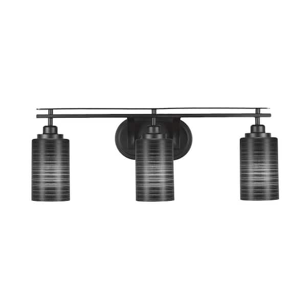 Unbranded Monroe 25.75 in. 3-Light Matte Black Vanity Light 4 in. Black Matrix Glass Shade No Bulbs Included