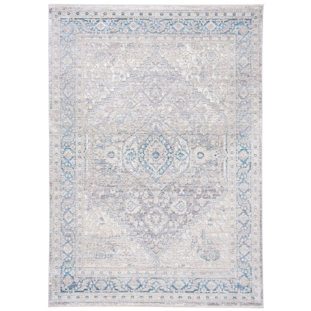 Dream 8 ft. x 10 ft. Gray/Blue Border Distressed Area Rug
