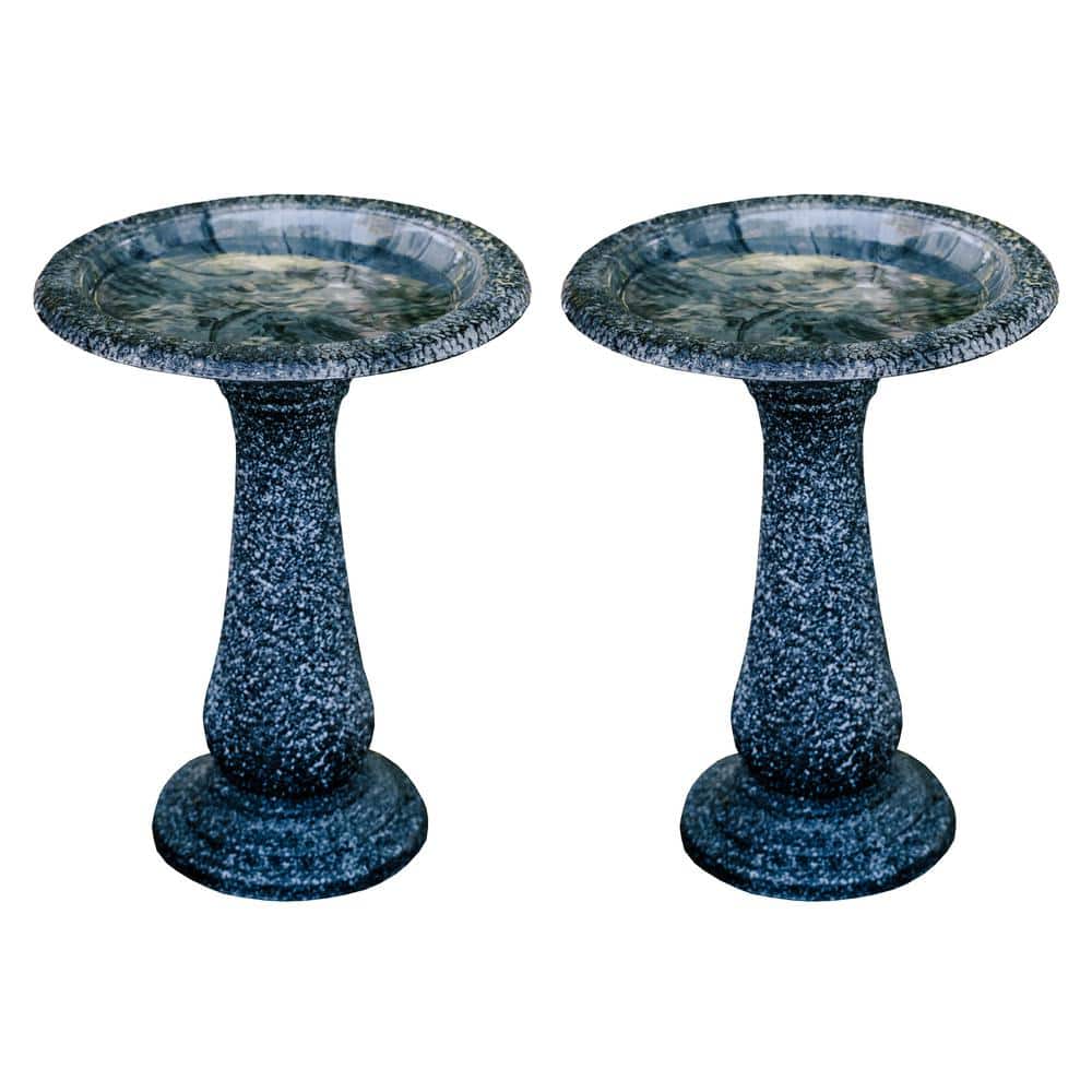 XBRAND 23.6 in. Tall Black with Speckled Gray Fiber Stone Birdbaths