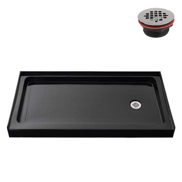 GB-2512-52-BL 60 in. x 30 in. Alcove Acrylic Shower Pan Base in Glossy Black with Right Drain, Drain Included