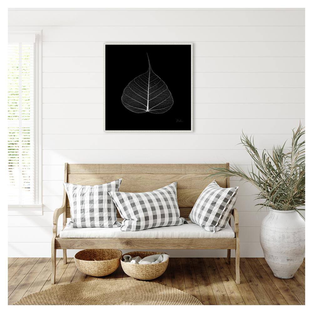 Minimalist Black and White Leaf Canvas with Beaded Frame