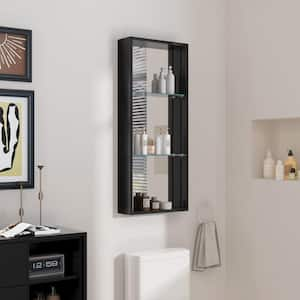 16 in. W x 4.4 in. D x 40 in. H Bathroom Storage Wall Cabinet in Black with with Mirror and Adjustable Shelves