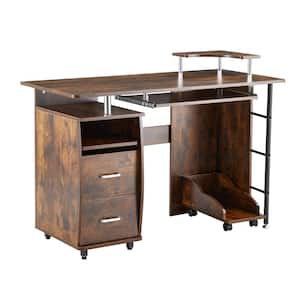 21.65 in. Retangular Brown Wood 2-Drawer Computer Desk with CPU Droller Tray and Storage Shelves