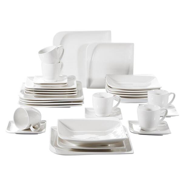 MALACASA Amparo 30-Piece Ivory White Porcelain Dinnerware Set