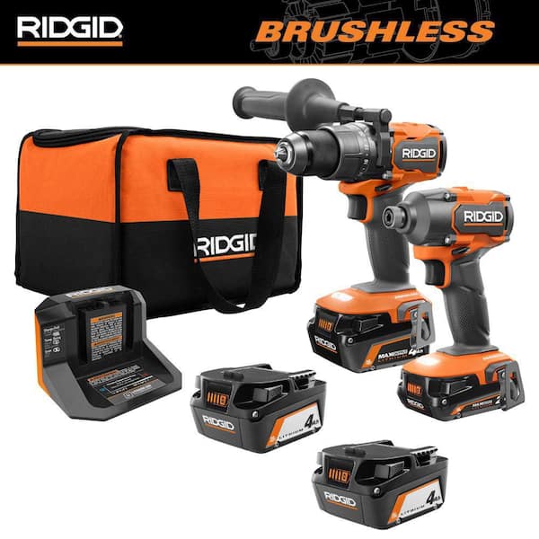 18V Brushless Cordless 3-Tool Combo Kit w/ Hammer Drill, Impact Driver, (2) 4.0 Ah Batteries, Batteries, Charger & Bag