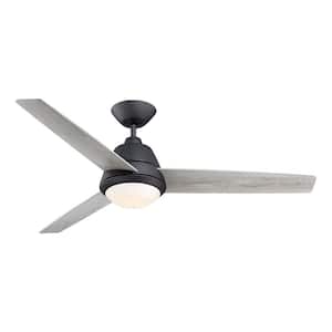 52 in. Indoor Matte Black LED Modern Ceiling Fan with Wall Control