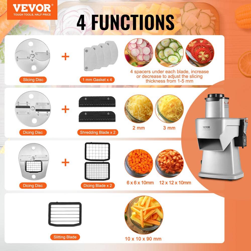 Silver Aluminum 4-in-1 Electric Vegetable Slicer for Commercial Use