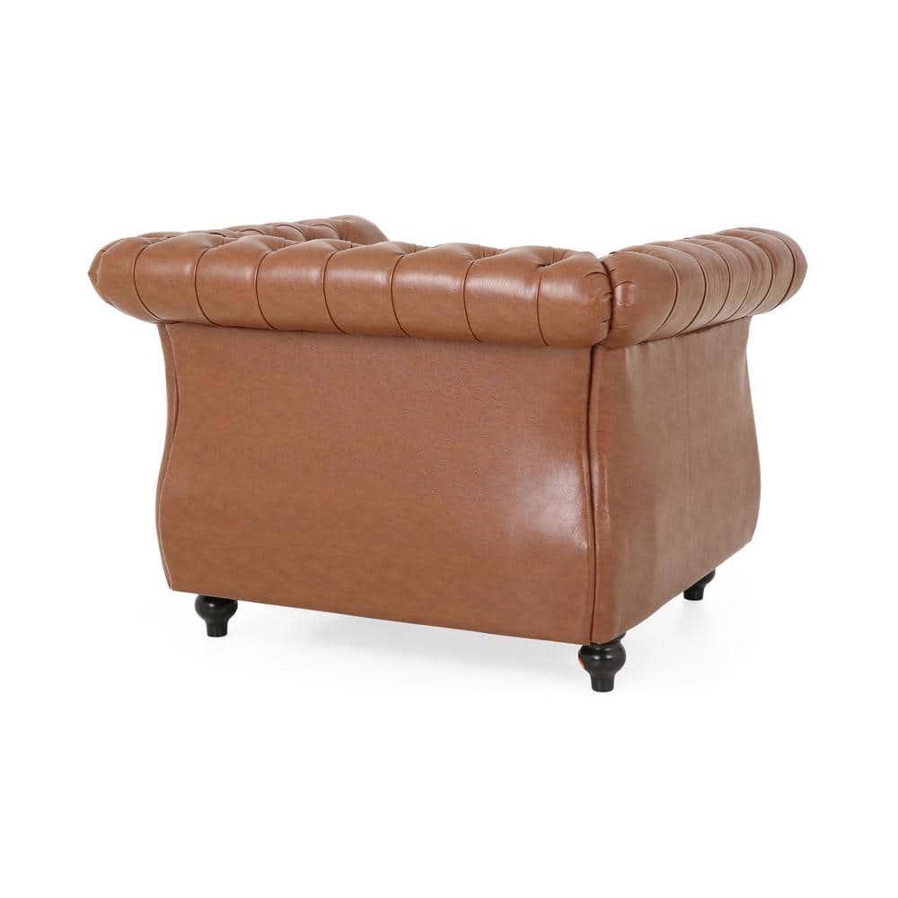 Chesterfield Brown Faux Leather Accent Chair with Birch Wood Legs
