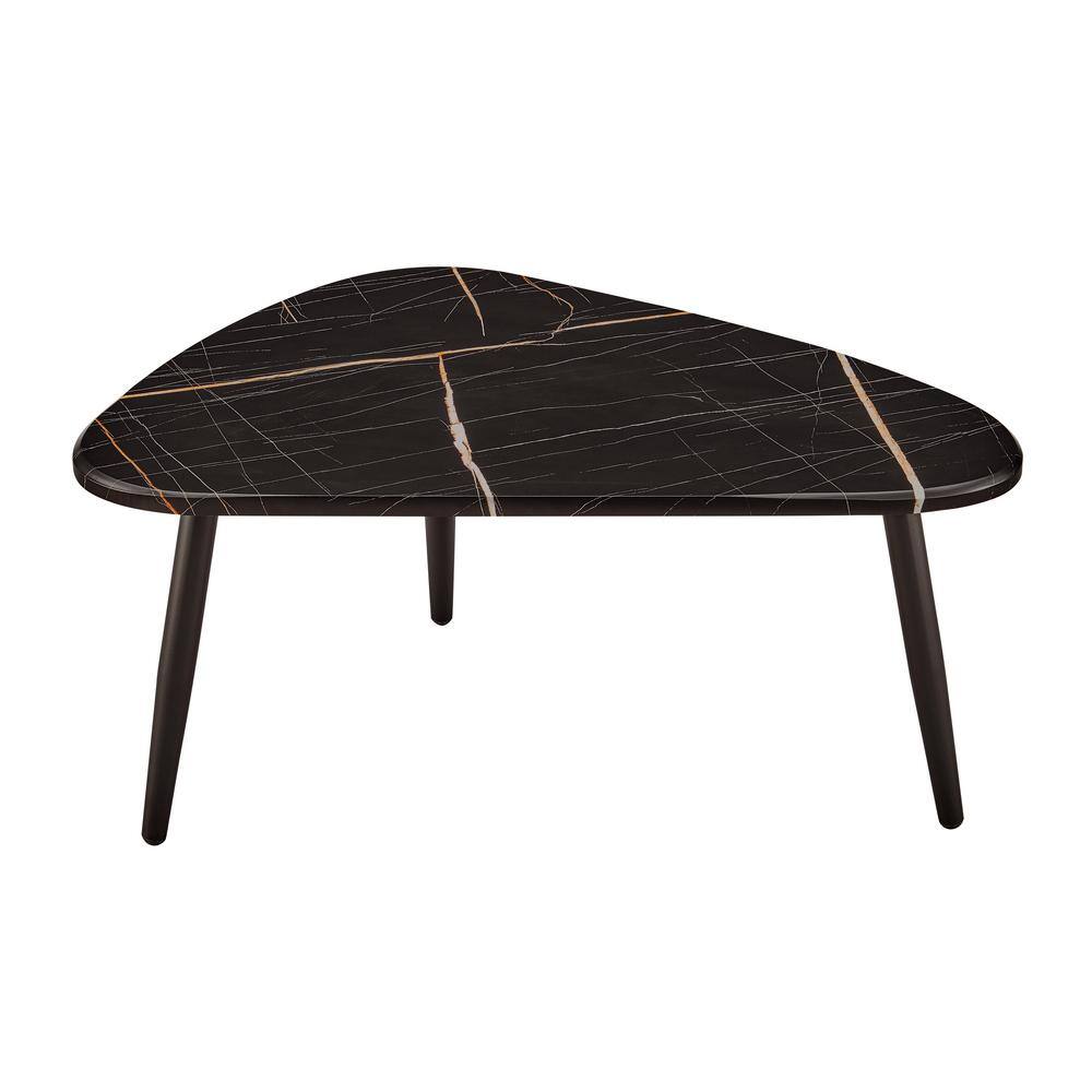 Aurora Black Marble and Metal Oval Semi-Nested Coffee Table Set