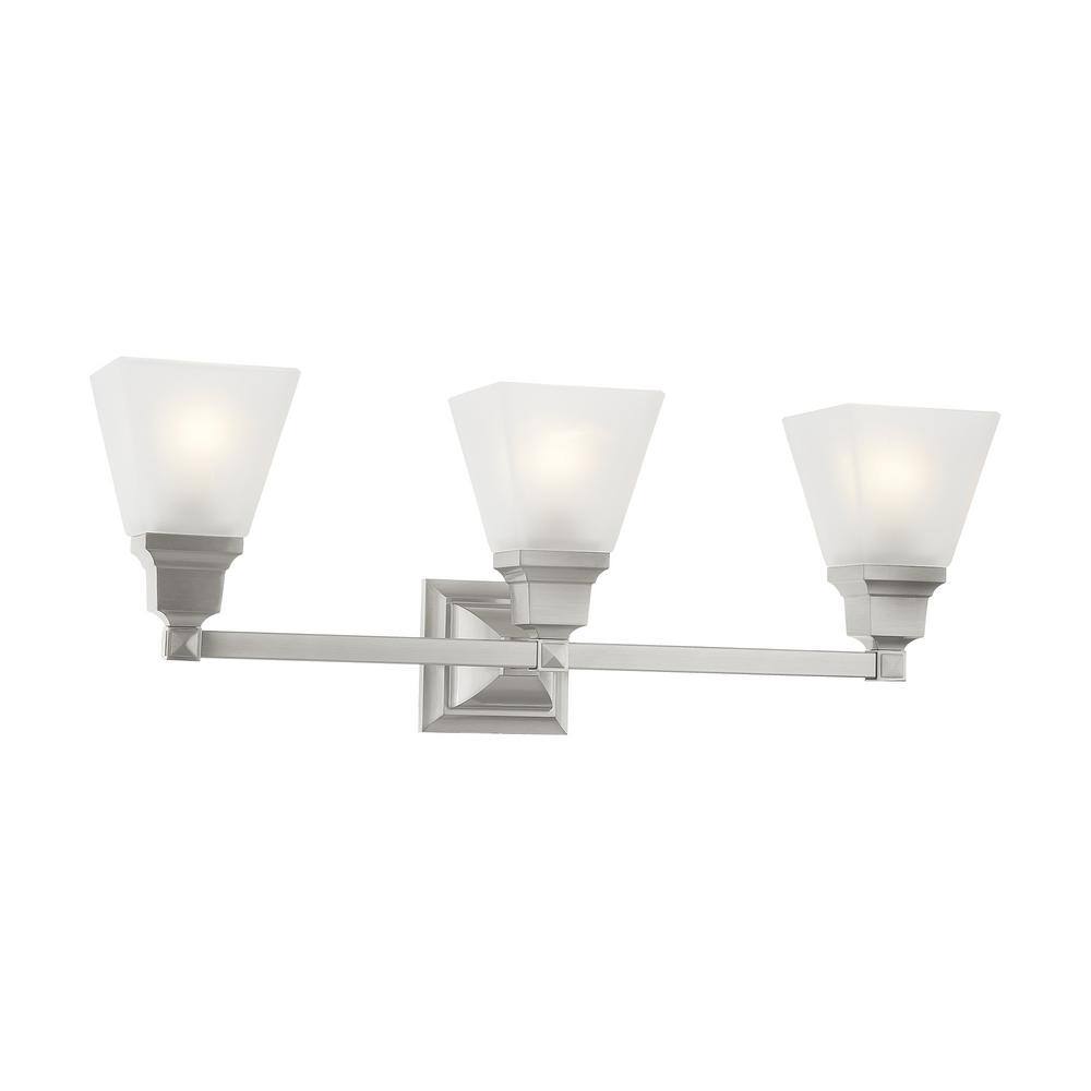 Brushed Nickel 3-Light Bathroom Vanity with Satin Glass Shades