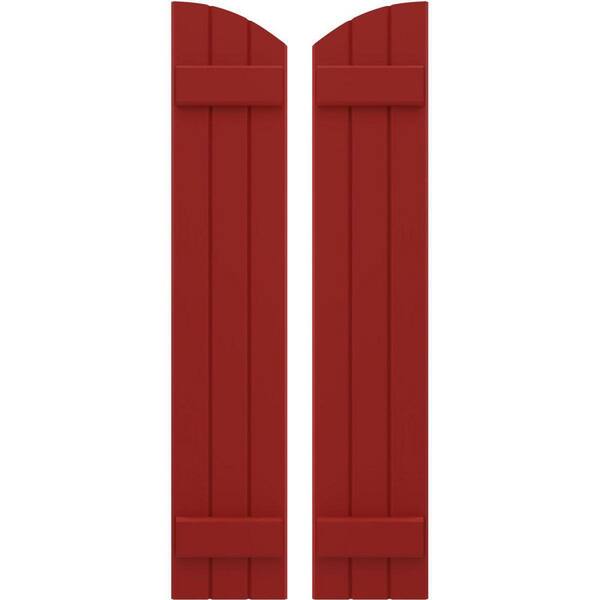 Ekena Millwork 10-1/2 in. W x 60 in. H Americraft Exterior Real Wood Joined Board and Batten Shutters with Elliptical Top in Fire Red