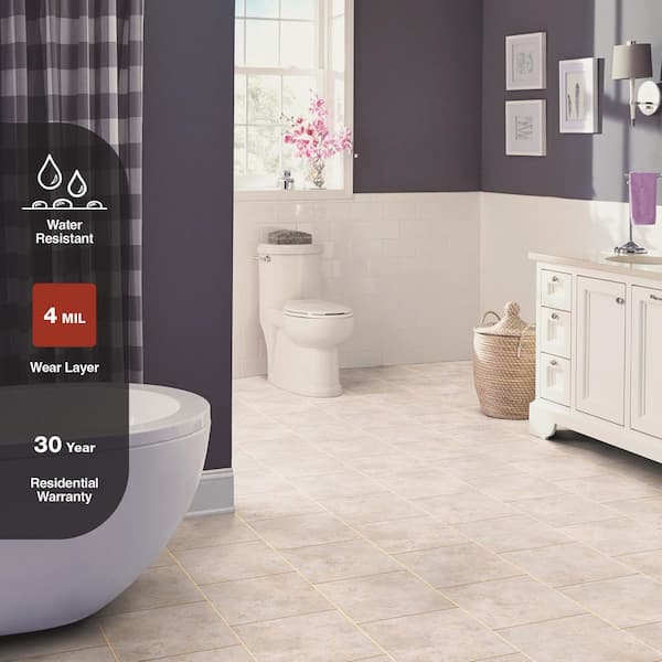 Travertine Beige 4 MIL x 12 in. W x 12 in. L Peel and Stick Water Resistant Vinyl Tile Flooring (30 sqft/case)