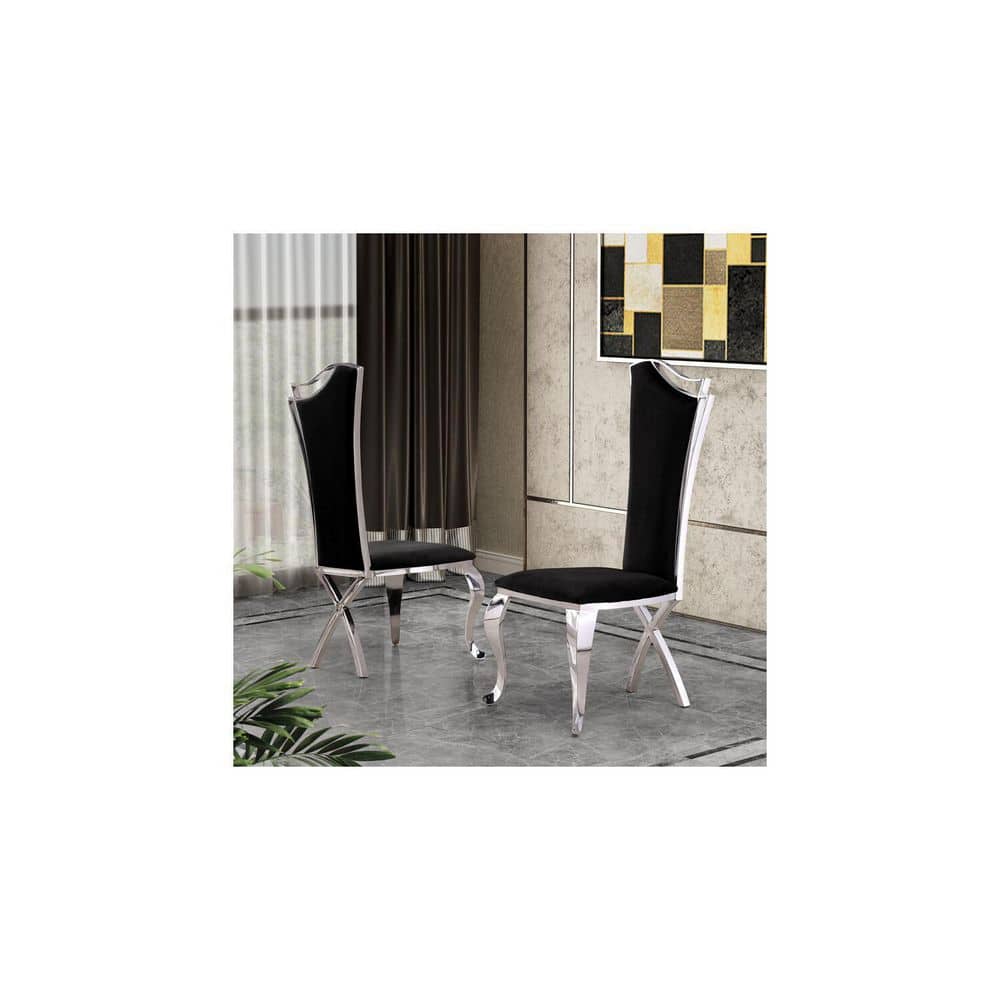 38 in. H Black Finish High Slat Back Armless Dining Chair with Velvet Seat Material