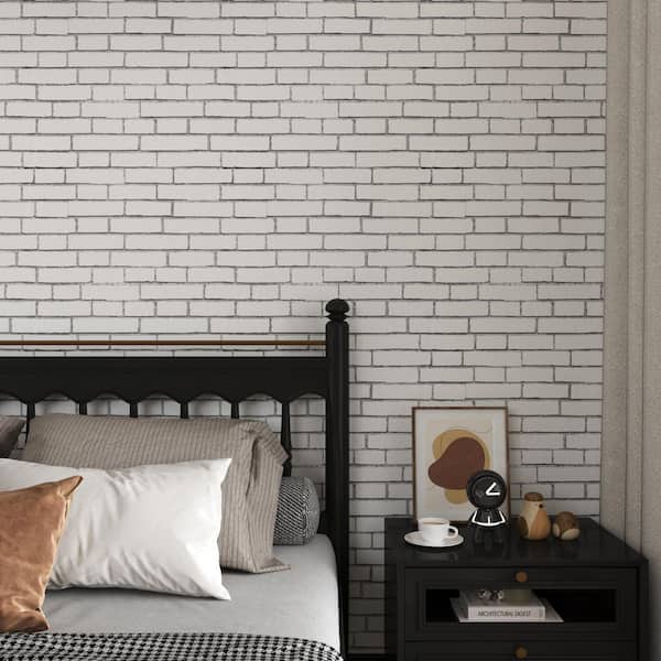 White Brick Black Crevice 23. 62in. x 197in. Peel & Stick Wallpaper, Waterproof Self-adhesive Removable Contact Paper