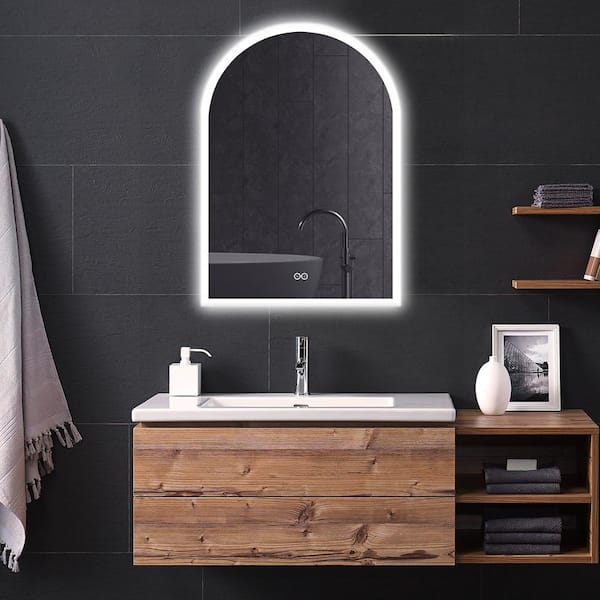 Dovelina 24 in. W x 31 in. H Arched Frameless LED Light Wall Anti-Fog Bathroom Vanity Mirror