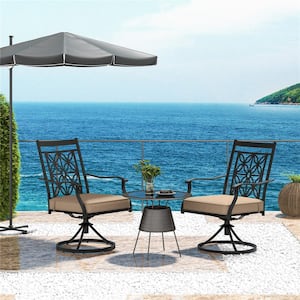 Black Metal Outdoor Dining Chair with Beige Cushion 2-Pack