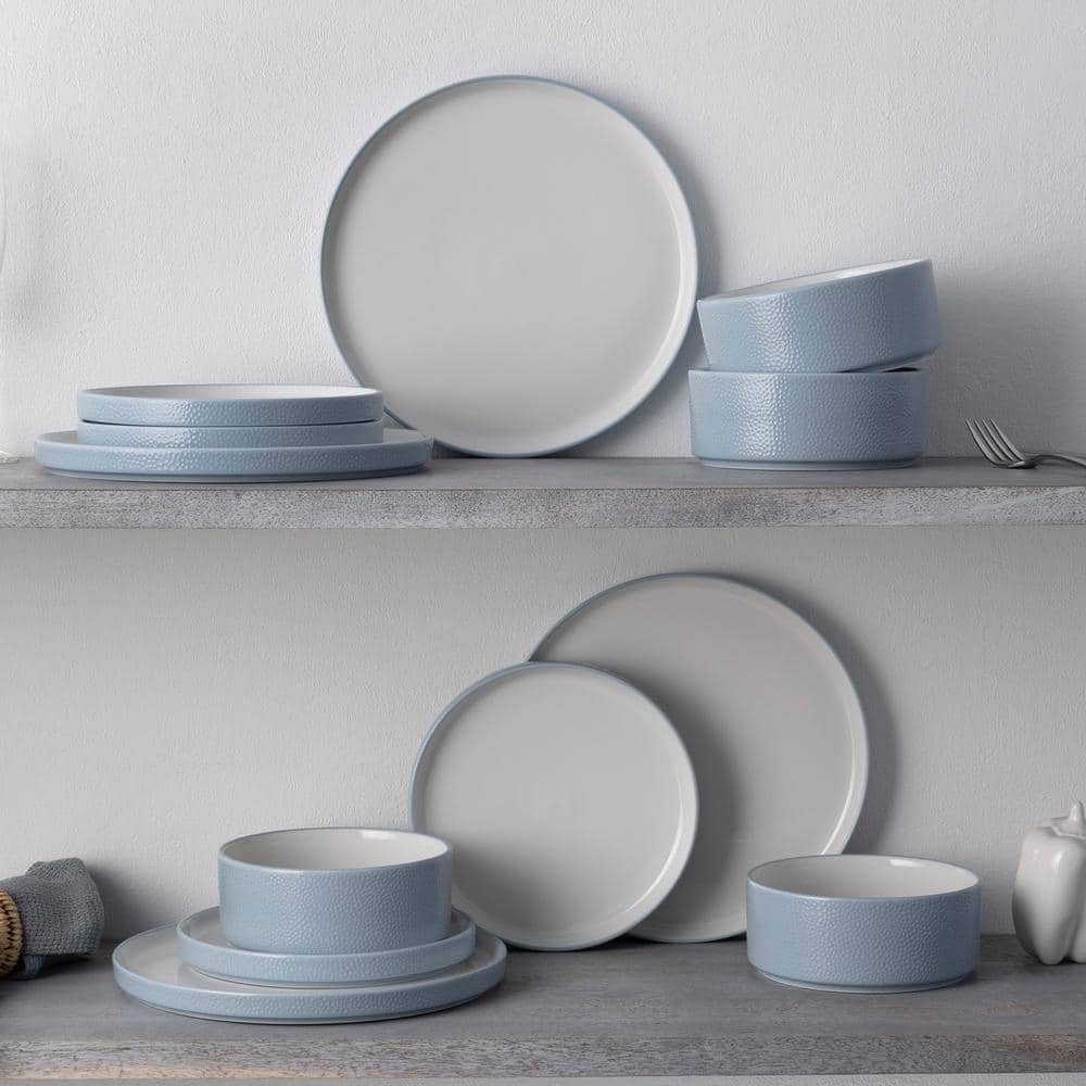 Aqua and White Porcelain 12-Piece Dinnerware Set, Service for 4