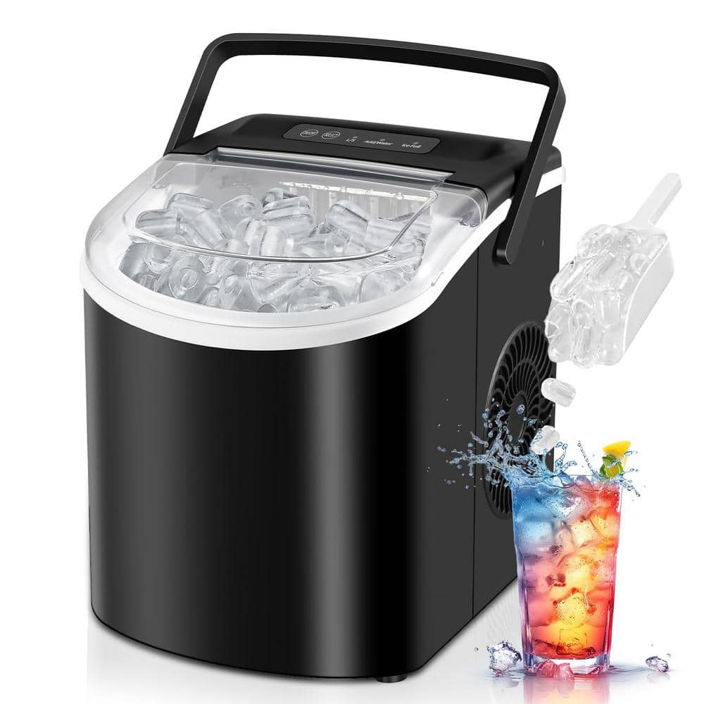 HAILANG 8.8 in. Ice Production Per Day 26 lbs. Bullet Portable Ice Maker in Black with Transparent Cover, 2-Sizes Ice Cubes
