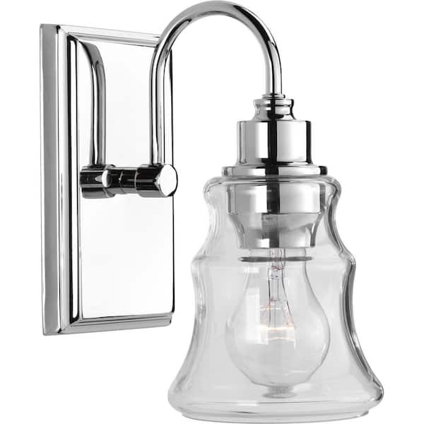 Progress Lighting Litchfield Collection 1-Light Polished Chrome Clear Glass Coastal Bath Vanity Light