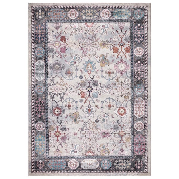 Concord Global Trading Vintage Collection Angora Gray 5 ft. x 7 ft. Border Area Rug