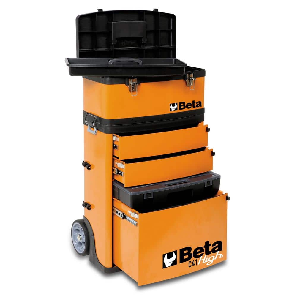 Beta 21 in. Mobile Tool Utility Cart with 3 Slide-Out Drawers and Removable Top Box with Carry Handle in Orange -  041000002