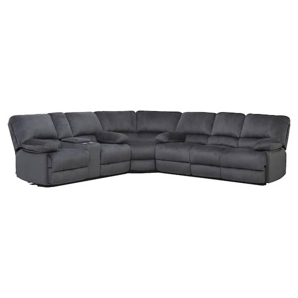hzlagm Yingj 280.28 in. Wide Round Arm Microfiber Upholstered L-Shaped 6-Seat Sofa in Gray