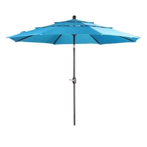 10 ft. Steel Market Patio Umbrella with Crank and Tilt in Color Light Blue