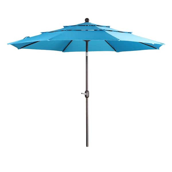 Aoodor 10 ft. Steel Market Patio Umbrella with Crank and Tilt in Color Light Blue