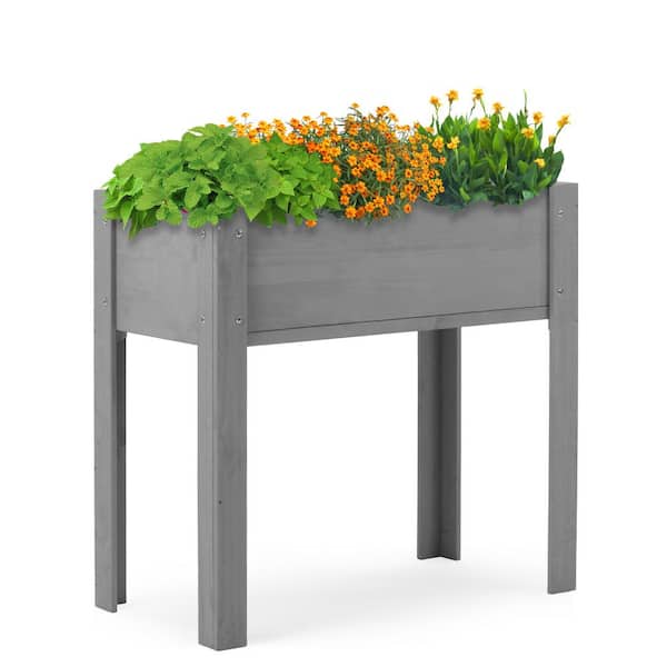 Unbranded 31 in. x 31 in. Gray Wood Raised Garden Bed with Legs Elevated Wooden Planter Box for Outdoor Plants Flowers