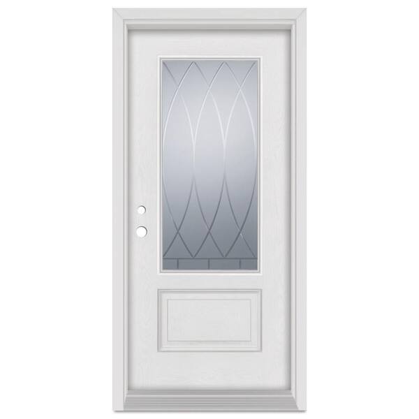 Stanley Doors 32 in. x 80 in. V-Groove Right-Hand 3/4 Lite Finished Fiberglass Mahogany Woodgrain Prehung Front Door
