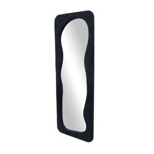 Black 24 in. x 64 in. Velvet Smooth Wavy Rectangle Framed Floor Mirror