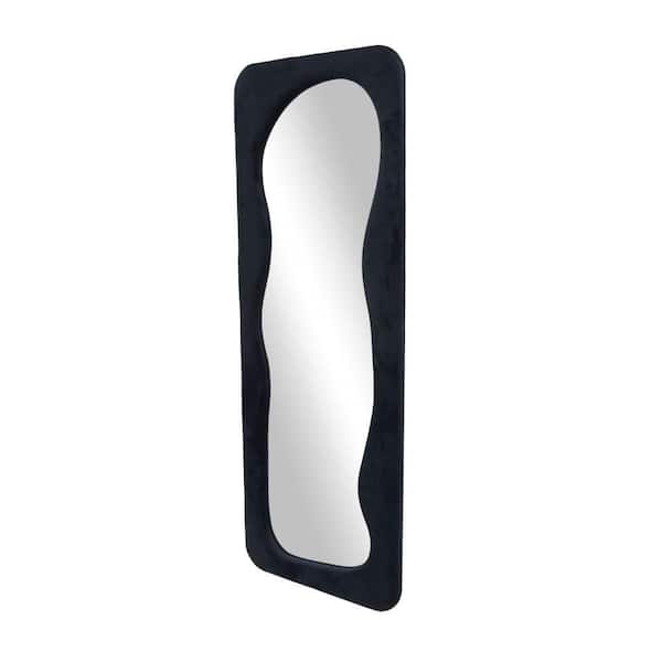 Litton Lane Black 24 in. x 64 in. Velvet Smooth Wavy Rectangle Framed Floor Mirror