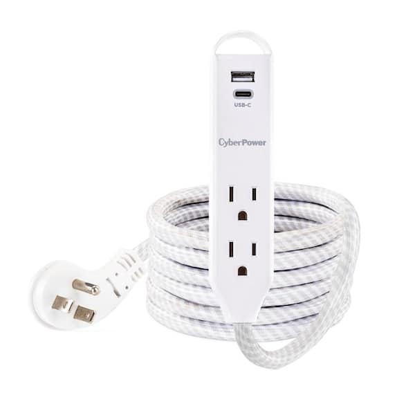 6 ft. 2-Outlet Surge Protector, USB-A 2.4 Amp, USB-C 15-Watt, 400 Joules Braid Cord