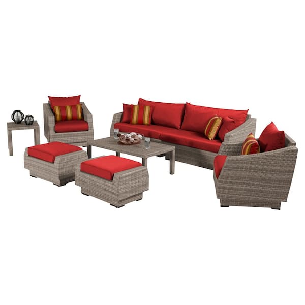 RST Brands Cannes 8-Piece Patio Sofa and Club Chair Seating Group with Cantina Red Cushions
