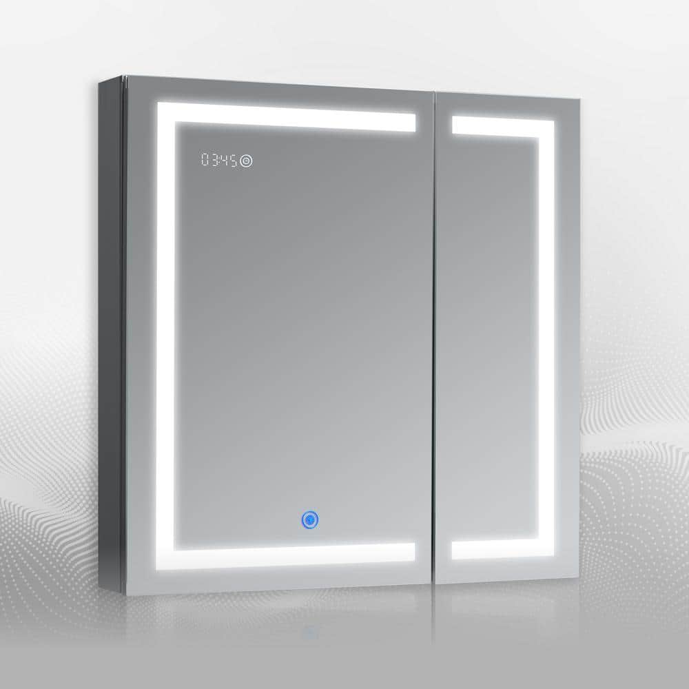 Duna 30 in. W X 32 in. H Rectangular LED Medicine Cabinet w/ Mirror, Recess