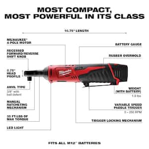 M12 12V Lithium-Ion Cordless 3/8 in. Ratchet with 4.0 Ah M12 Battery