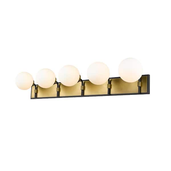 Unbranded 42.25 in. 5-Light Matte Black and Olde Brass Vanity Light with Opal Glass