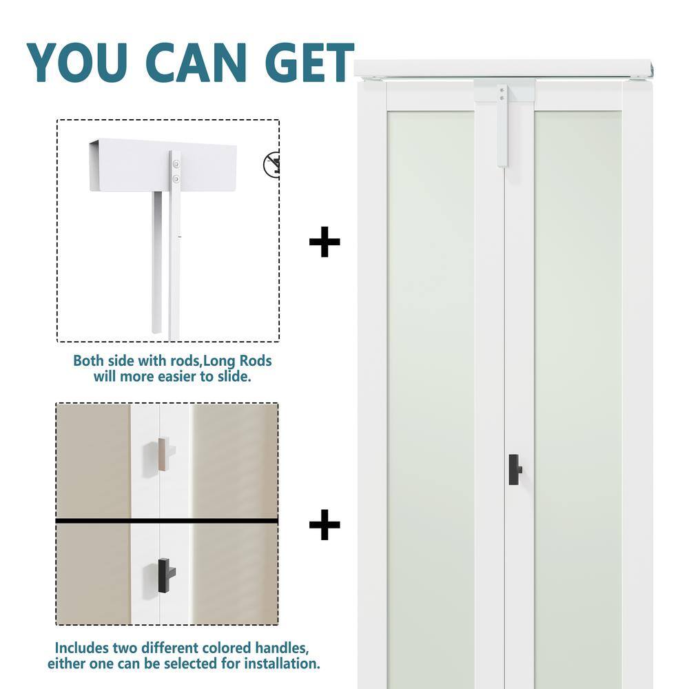 30 in. x 80 in. Frosted Glass White Pine Bi-Fold Door