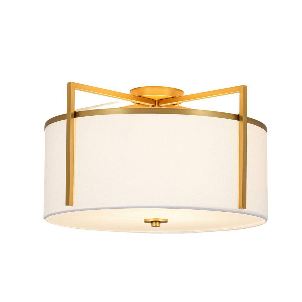 Haven 3-Light 20.5 in. W Brass Farmhouse Drum Semi Flush Mount Light with Linen Shade for Dining Room and Living Room price history on PriceWatchPro