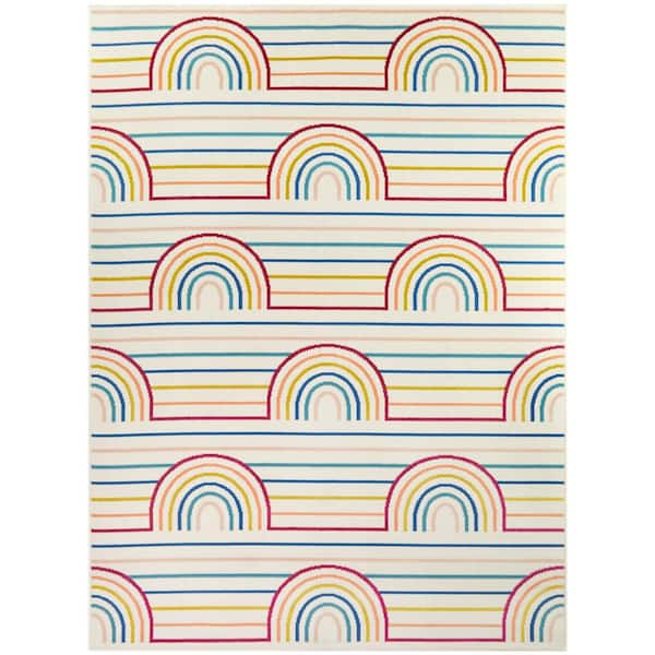 BALTA Natalie White 4 ft. x 6 ft. Rainbow Print Area Rug