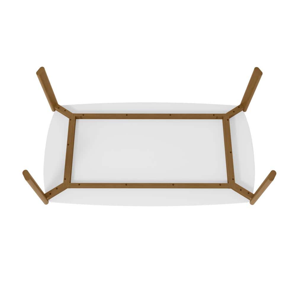 Matte White Rectangular Dining Table with Eucalyptus Wood Legs