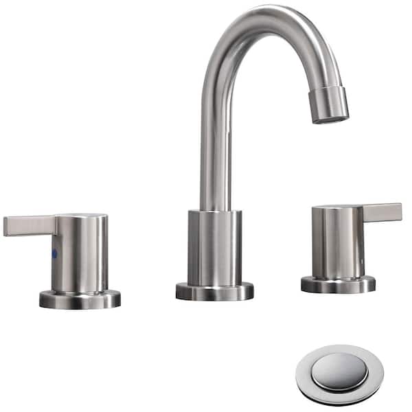 Phiestina Santos 8 in. Widespread 2-Handle 3-Hole Low-Arch Bathroom Faucet with Valve and Metal Pop-Up Drain in Matt Black