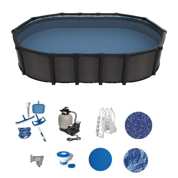 Bimini 12 ft. x 24 ft. Oval 52 in. Deep Above Ground Hard Sided Deluxe Pool Package