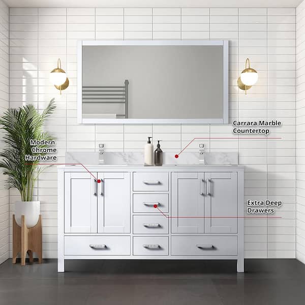 Lexora Jacques 60-in White Bathroom Vanity Cabinet Lexora Jacques 60-in White Bathroom Vanity Cabinet