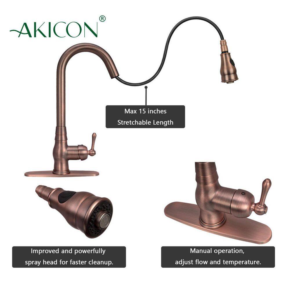 Antique Bronze Single Handle Pull-Down Kitchen Faucet with Deck Plate